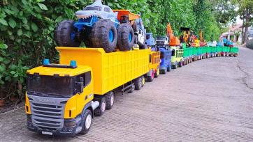 Colorful Toy Trucks Parade with Monster Trucks and Construction Vehicles for Kids