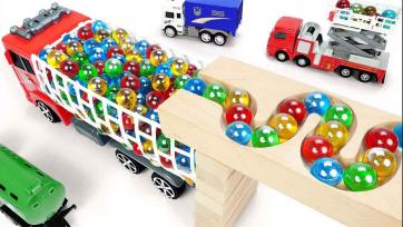 Colorful Marble Trucks and Wooden Maze Adventure for Kids