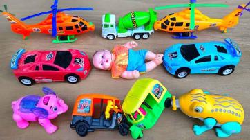 Colorful Toy Cars, Helicopters and Funny Animals Playtime Adventure