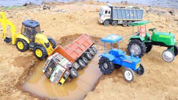 Toy Trucks Rescue Adventure in Muddy Puddle - Tractors and Diggers Fun