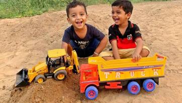 Happy Sandbox Playtime with Toy Trucks and Excavators for Kids
