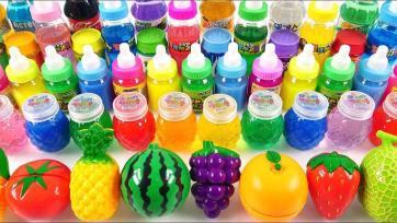 Colorful Slime Bottles and Fruit Toys - Fun Mixing and Squishy Surprises