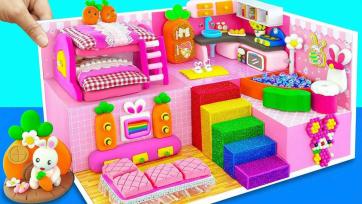 Colorful Bunny Dollhouse Adventure with Rainbow Stairs and Cozy Mini Rooms