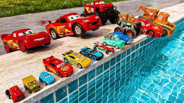 Lightning McQueen Toy Cars Race and Splash Adventure by the Pool