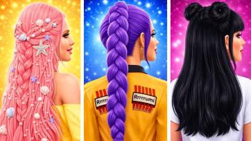 Fantasy Hair Stories for Kids - Pink Ocean Style, Purple Braid & Space Buns